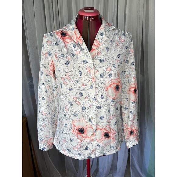 Blouse floral poppies 1970s button up blue pink - Picture 1 of 7